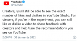 Google pretende retirar a quantidade de deslikes dos vídeos do YouTube